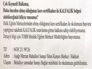 Kurs sertifikaları ile kalfalık belgesi alabilirsiniz!