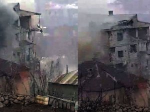 Yüksekova'da bir bina böyle vuruldu