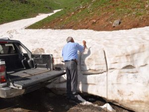 Dağlardan topladıkları karları ilçede sattılar