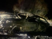 Üzümcü'de alev alan araç tamamen yandı